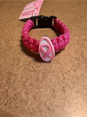 Dark Pink Braided Cancer Ribbon Awareness Bracelet with Ribbon Charm